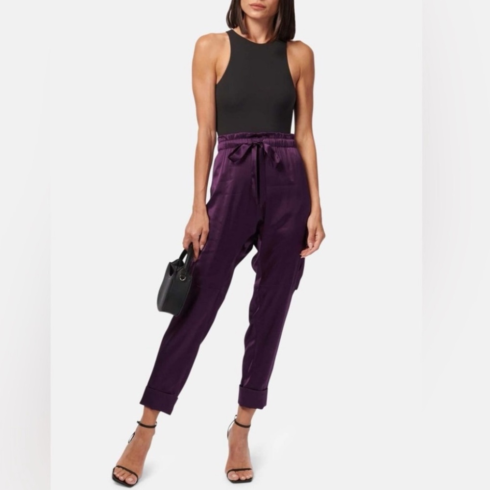 NWT Cami NYC Carmen Silk Cargo Pants Eggplant Size Medium
